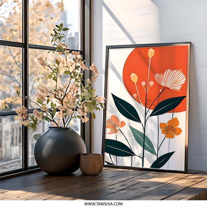 Orange Floral Wall Art, Abstract Flower Print, Botanical Art, Modern Wall Decor, Home Decor, Floral Illustration, Trendy Wall Art - Tawshia