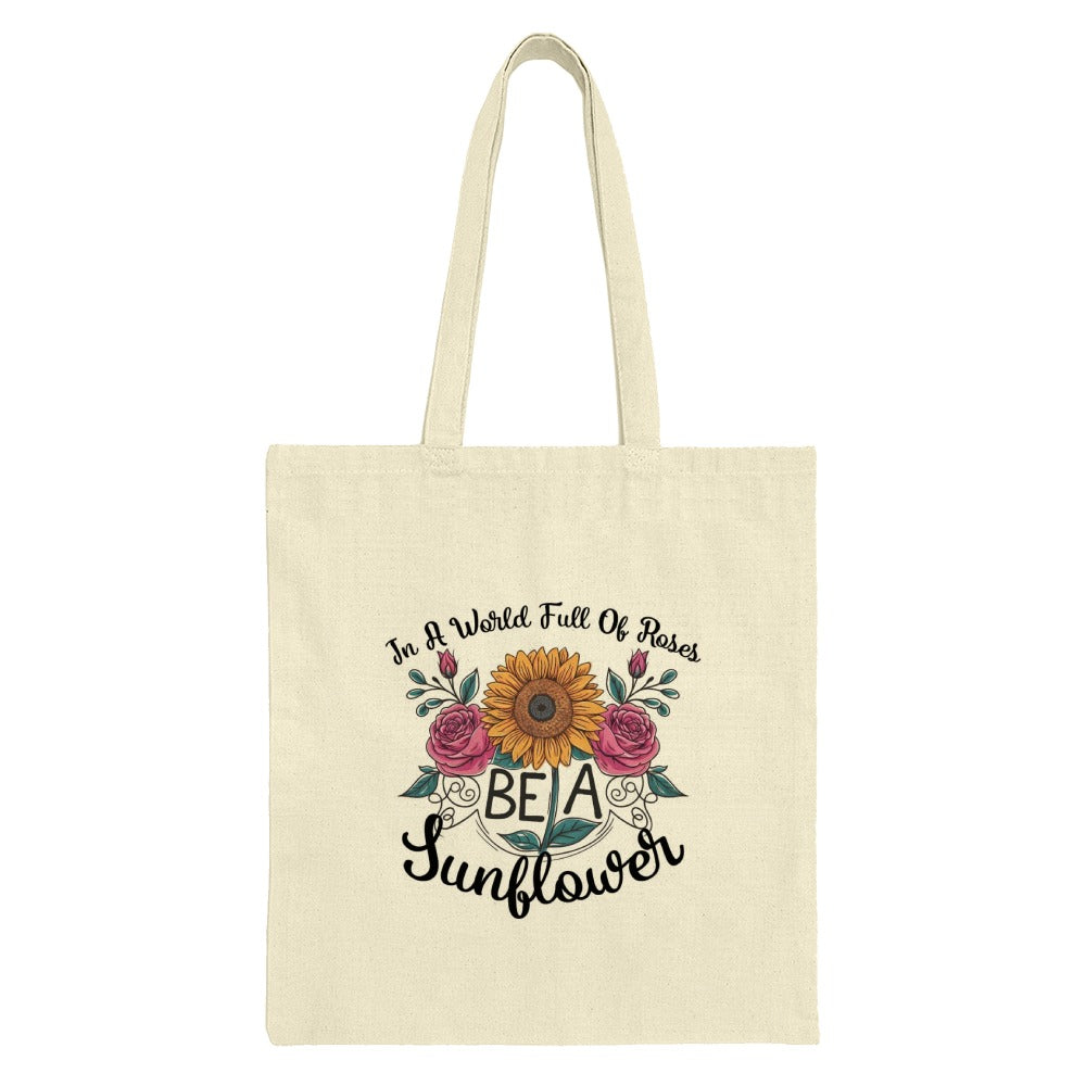 Be A Sunflower Tote Bag, Floral Tote, Inspirational Quote Tote, Motivational Bag, Sunflower Lover Gift, Flower Design, Trendy Tote Bag - Tawshia