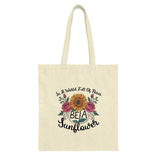 Be A Sunflower Tote Bag, Floral Tote, Inspirational Quote Tote, Motivational Bag, Sunflower Lover Gift, Flower Design, Trendy Tote Bag - Tawshia