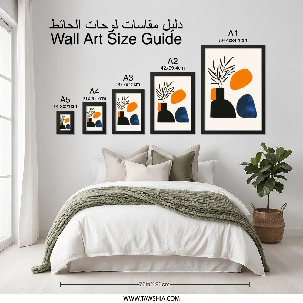 Abstract Still Life Wall Art, Modern Art Print, Botanical Art, Home Decor, Scandinavian Art, Minimalist Decor, Orange Blue Decor - Tawshia