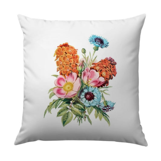 Floral Bouquet Throw Pillow, Vintage Flower Design Pillow, Botanical Home Decor, Colorful Flowers Cushion, Elegant Accent Pillow - Tawshia