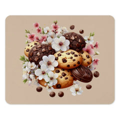 Cookies and Cherry Blossom Mouse Pad, Floral Computer Mat, Office Desk Decor, Baking Lover Gift, Chocolate Chip Cookies, Dessert Art - Tawshia