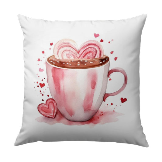 Heart Coffee Pillow, Watercolor Mug Pillow, Valentine's Day Decor, Romantic Pillow, Cozy Home Decor, Anniversary Gift, Love Pillow - Tawshia
