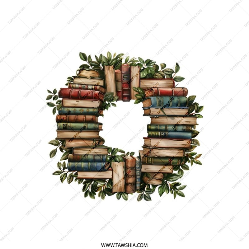 Book Lover Pillow, Literary Wreath Pillow, Stacks of Books, Library Decor Pillow, Bookish Gifts, Home Decor Pillows - Tawshia
