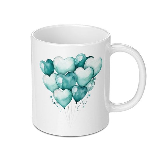 Heart Balloons Mug, Watercolor Balloons, Love Mug, Gift for Her, Birthday Gift, Valentines Mug, Teal Balloons, Unique Mug - Tawshia