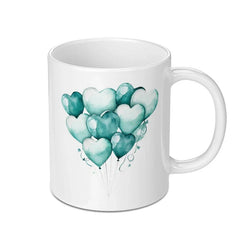 Heart Balloons Mug, Watercolor Balloons, Love Mug, Gift for Her, Birthday Gift, Valentines Mug, Teal Balloons, Unique Mug - Tawshia