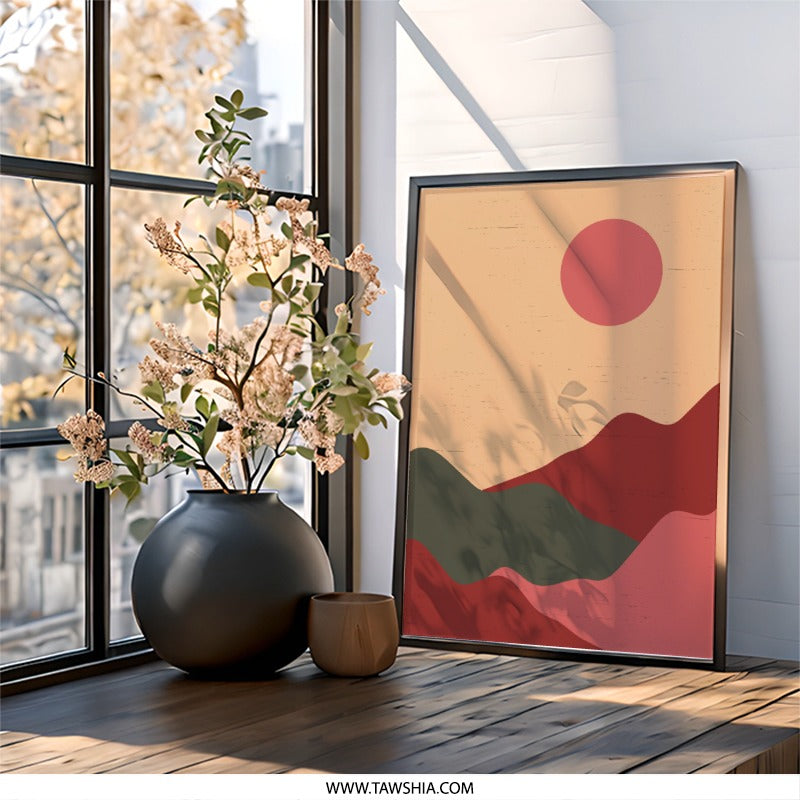 Minimalist Mountain Wall Art, Sunset Landscape Print, Abstract Geometric Art, Scandinavian Home Decor, Modern Nature Art - Tawshia