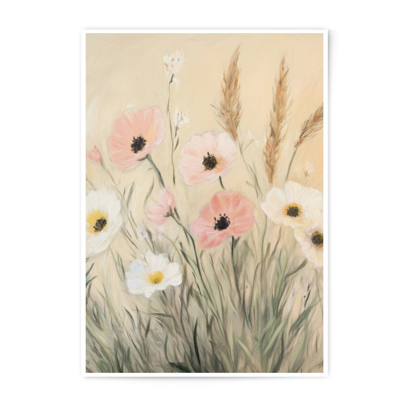 Floral Photographic Print, Pink White Flower Art, Botanical Print, Meadow Wall Art, Neutral Home Decor, Floral Still Life, Floral Field Art - Tawshia