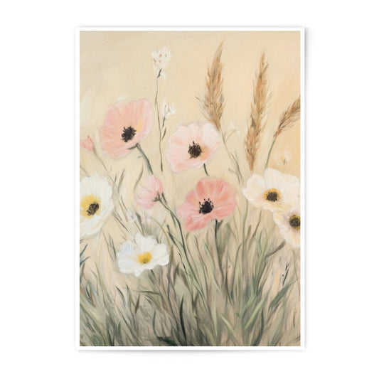Floral Photographic Print, Pink White Flower Art, Botanical Print, Meadow Wall Art, Neutral Home Decor, Floral Still Life, Floral Field Art - Tawshia