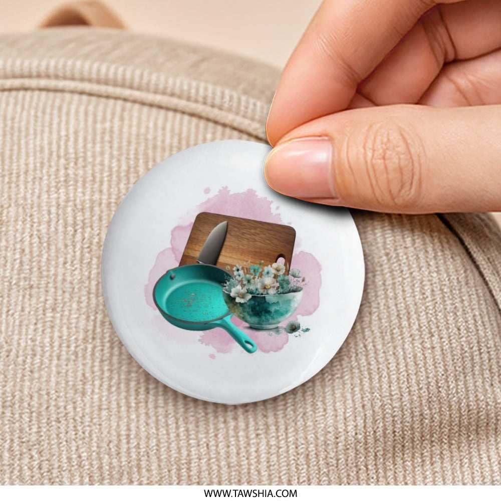 Kitchen Still Life Pinback Button, Cooking Art Badge, Culinary Decor Pin, Chef Gift, Foodie Gift, Kitchen Lover Button, Cookware Button - Tawshia