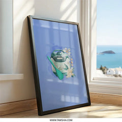 Instant Pot Wall Art, Kitchen Decor Print, Modern Home Art, Floral Appliance Design, Cooking Wall Decor, Chef Gift Idea, Blue and Teal Art - Tawshia