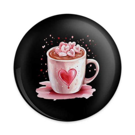 Heart Cocoa Pinback Button, Valentine's Button, Cute Heart Mug, Gift for Her, Sweet Treat, Romantic Gift, Kawaii Button, Cocoa Love - Tawshia