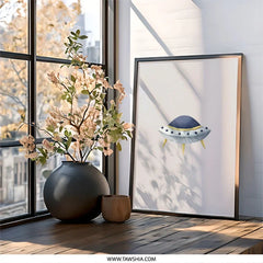 UFO Wall Art, Space Art Print, Flying Saucer Decor, Nursery Art, Kids Room Decor, Outer Space Wall Decor - Tawshia