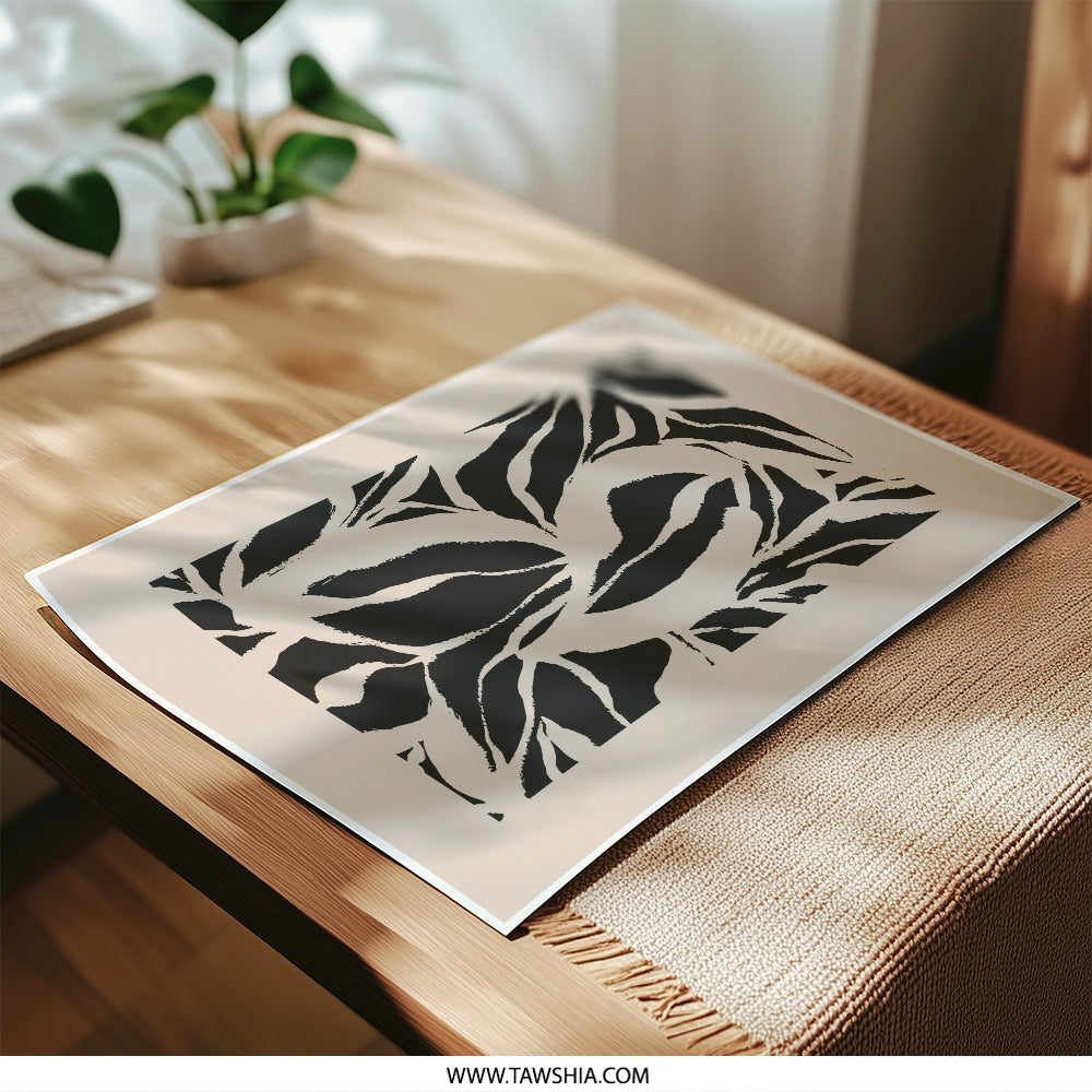 Abstract Leaves Photographic Print, Minimalist Art, Black and Beige Botanical Wall Decor, Trendy Home Art, Modern Print, Gallery Wall Art - Tawshia