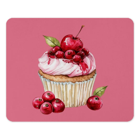 Cherry Cupcake Mouse Pad, Pink Watercolor Art, Sweet Dessert Desk Accessory, Office Decor, Foodie Gift, Cute Computer Mat - Tawshia