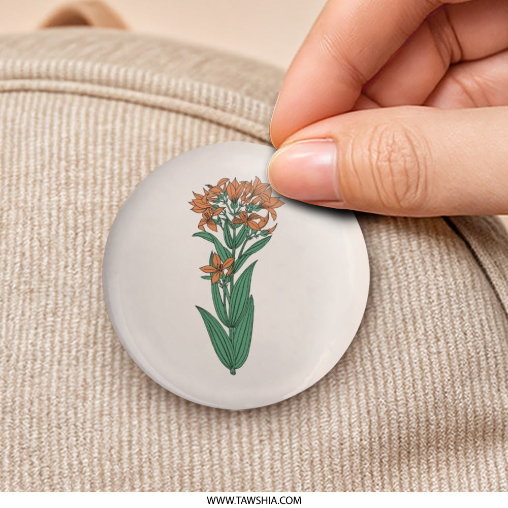 Orange Star Pinback Button, Floral Lapel Pin, Botany Badge, Flower Lover Gift, Cute Pin, Nature Accessory, Flower Art Pinback Buttons - Tawshia