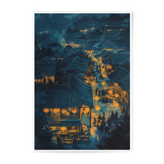 Japanese Village Photographic Print, Asian Architecture Art, Night Scene Decor, Oriental Illustration, Unique Wall Art, Fine Art Print - Tawshia