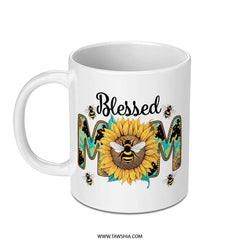 Blessed Mom Mug, Sunflower Mug, Bee Mug, Mothers Day Gift, Gift For Mom, Floral Mug, Novelty Mug, Coffee Mug, Tea Mug, Gift Idea - Tawshia
