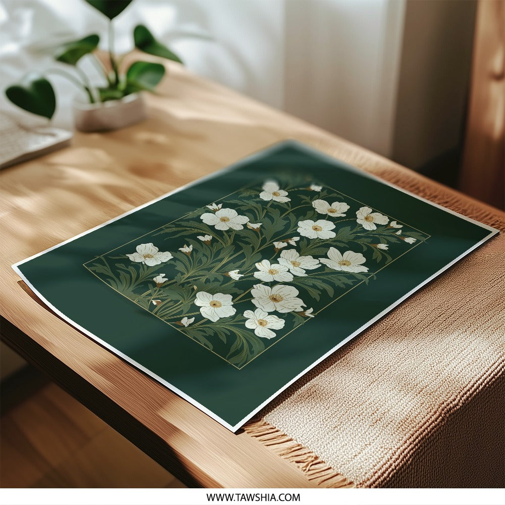 Floral Photographic Print, White Anemone Art, Botanical Wall Decor, Elegant Flower Photo, Green and White Artwork, Nature Photography - Tawshia