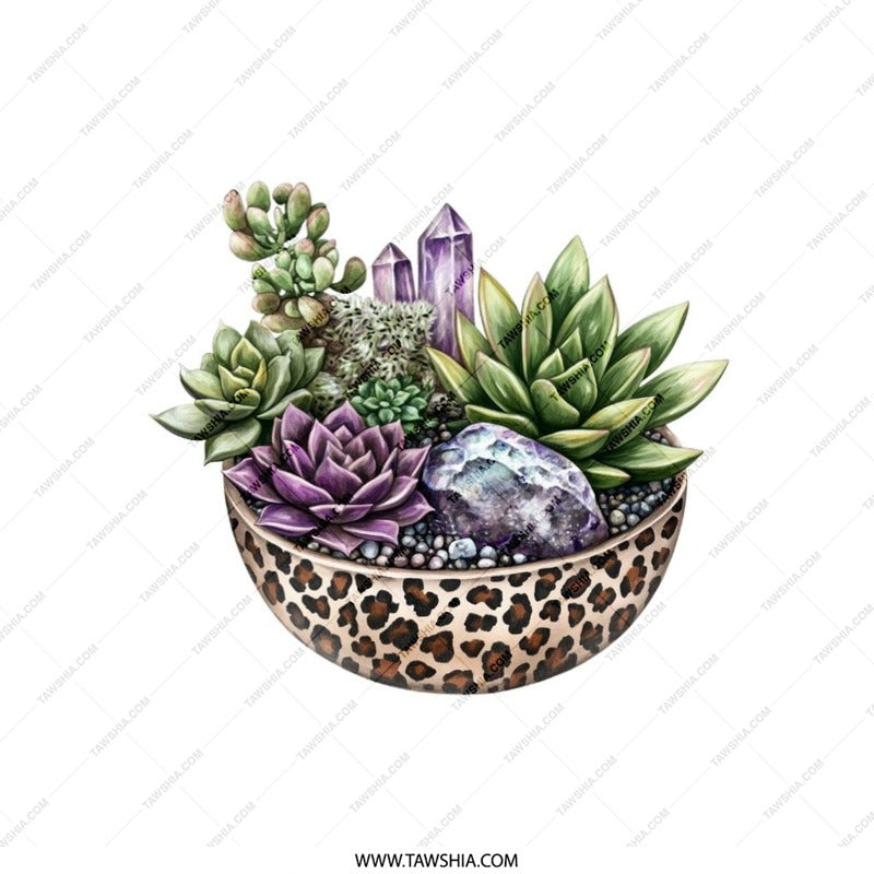 Succulent and Crystal Pillow, Leopard Print Planter Throw Pillow, Modern Home Decor Pillow, Decorative Pillows for Couch, Indoor Pillows - Tawshia