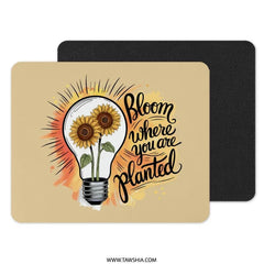 Bloom Where You Are Planted Mouse Pad, Sunflower Lightbulb, Inspirational Quote, Desk Decor, Office Gift - Tawshia