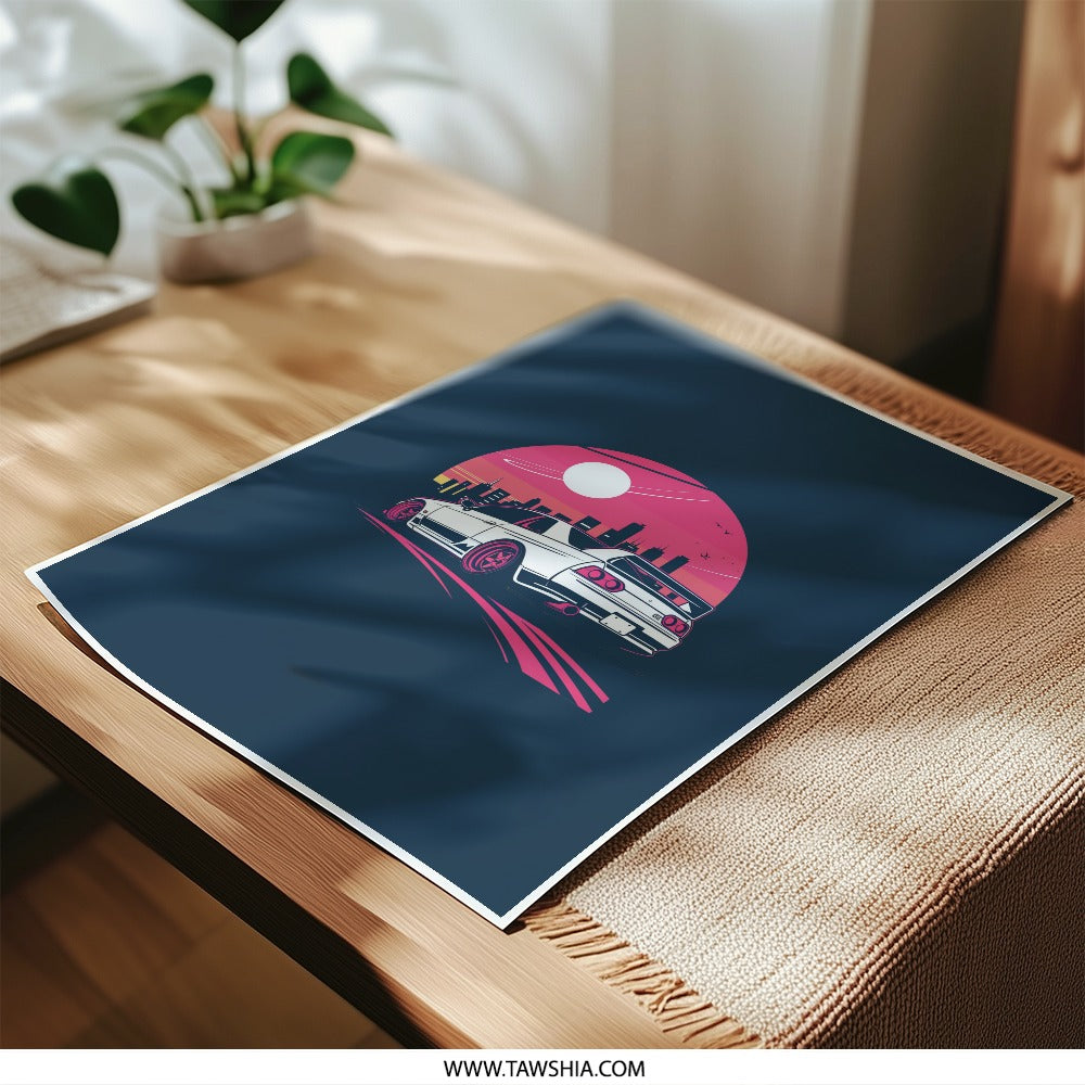 R32 Skyline Art Photographic Prints, JDM Car Poster, Vaporwave Aesthetic, Japanese Car, Cityscape Art, Car Enthusiast Gift, Wall Decor - Tawshia