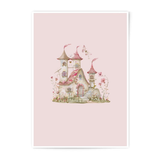Watercolor Fairy Castle Photographic Prints, Pink Fantasy Art, Dreamy Home Decor, Whimsical Artwork, Magical Castle Wall Art - Tawshia