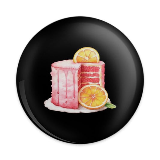 Pink Cake Pinback Button, Orange Slice Topping Button, Cute Cake Badge, Foodie Button, Sweet Treat Pin, Cake Lover Gift, Baking Button - Tawshia