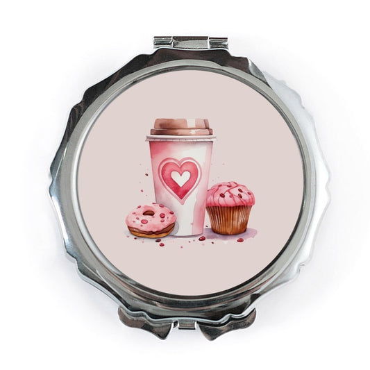 Coffee Cup Pocket Mirror, Cupcake, Donut, Sweet Treats, Cosmetic Mirror, Cute Mirror, Makeup Mirror, Gift for Her, Travel Mirror - Tawshia