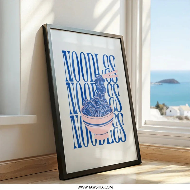Noodles Wall Art, Foodie Print, Kitchen Decor, Modern Typography, Fun Wall Decor, Ramen Lover Gift, Noodle Bowl Art, Restaurant Wall Art - Tawshia