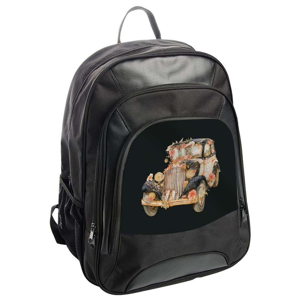 Floral Antique Car Backpack, Vintage Vehicle Bag, Classic Automobile Art, Unique Travel Backpack, Stylish Everyday Backpack - Tawshia