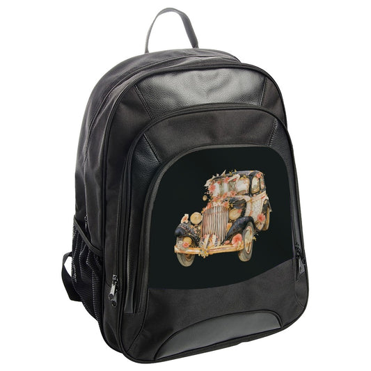 Floral Antique Car Backpack, Vintage Vehicle Bag, Classic Automobile Art, Unique Travel Backpack, Stylish Everyday Backpack - Tawshia