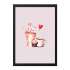 Cupcake and Coffee Wall Art, Watercolor Painting, Sweet Treats Print, Kitchen Decor, Valentine's Day Gift, Pink Food Art - Tawshia
