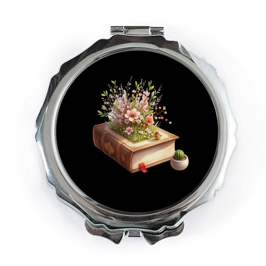 Book Lover Gift Pocket Mirror, Floral Book Artwork, Reader's Accessory, Cute Cactus Decor, Unique Bookish Present, Book Pocket Mirror - Tawshia