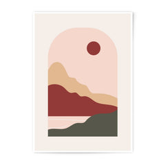Abstract Landscape Photographic Print, Minimalist Boho Wall Art, Red Sun Mountain Scenery, Modern Home Decor, Printable Art - Tawshia