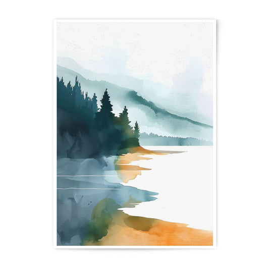 Watercolor Landscape Photographic Print, Lake Art Print, Forest Photography, Coastal Wall Art, Mountain Home Decor, Nature Photo - Tawshia