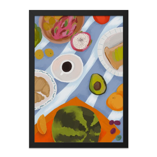 Picnic Wall Art, Food Illustration, Fruit Still Life, Breakfast Art Print, Kitchen Decor, Colorful Wall Decor, Modern Art - Tawshia