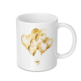Golden Heart Balloons Mug, Watercolor Balloon Art Coffee Cup, Love Mug Gift, Decorative Mugs, Celebrations, Wedding Mug, Birthday Mug - Tawshia