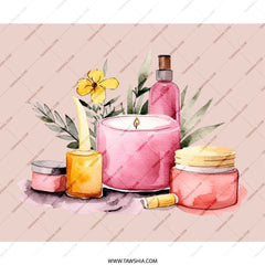 Watercolor Spa Mouse Pad, Aesthetic Desk Decor, Candle Mousepad, Relaxing Office Gift, Botanical Pink Mousepad, Cute Desk Mat - Tawshia