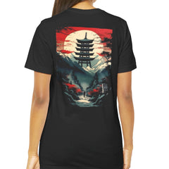 Dramatic Red Sun Rising Japanese Pagoda Graphic product type