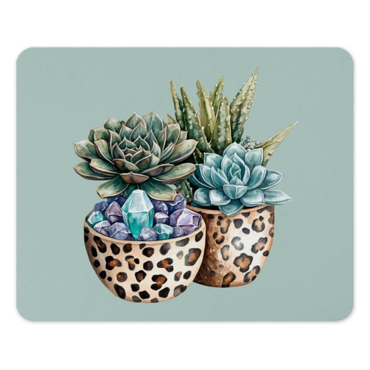 Succulent Mouse Pad, Crystal Mousepad, Leopard Print Potted Plant Decor, Home Office Desk Accessories, Cute Desk Mat - Tawshia