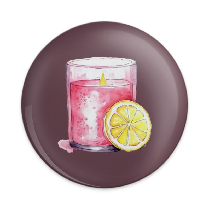 Pink Candle Pinback Button, Lemon Slice Badge, Watercolor Art Pin, Scented Candle Pin, Foodie Gift, Cute Button Pins, Party Favor - Tawshia