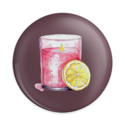 Pink Candle Pinback Button, Lemon Slice Badge, Watercolor Art Pin, Scented Candle Pin, Foodie Gift, Cute Button Pins, Party Favor - Tawshia