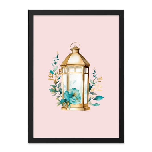 Lantern Wall Art, Floral Decor, Teal Flower Art, Botanical Print, Home Decor, Wall Decor, Living Room Art, Bedroom Art, Framed Art - Tawshia