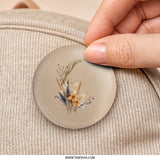 Floral Crescent Pinback Button, Bohemian Chic Accessory, Boho Flower Pin, Aesthetic Pinback Badge, Cute Button, Botanical Design - Tawshia