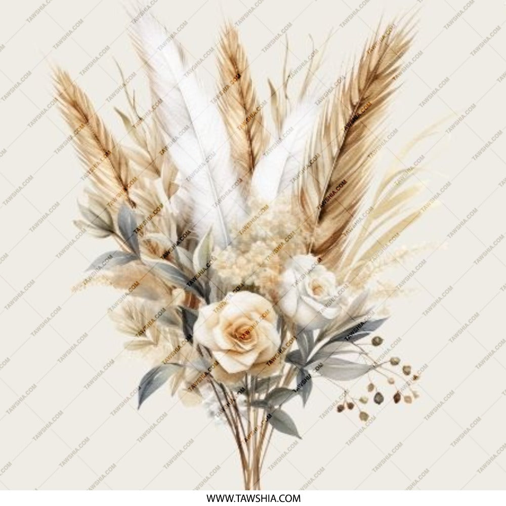 Boho Floral Pinback Button, Wheat and Rose Bouquet Button, Neutral Tone Button, Decorative Pin Button, Flower Arrangement Button - Tawshia