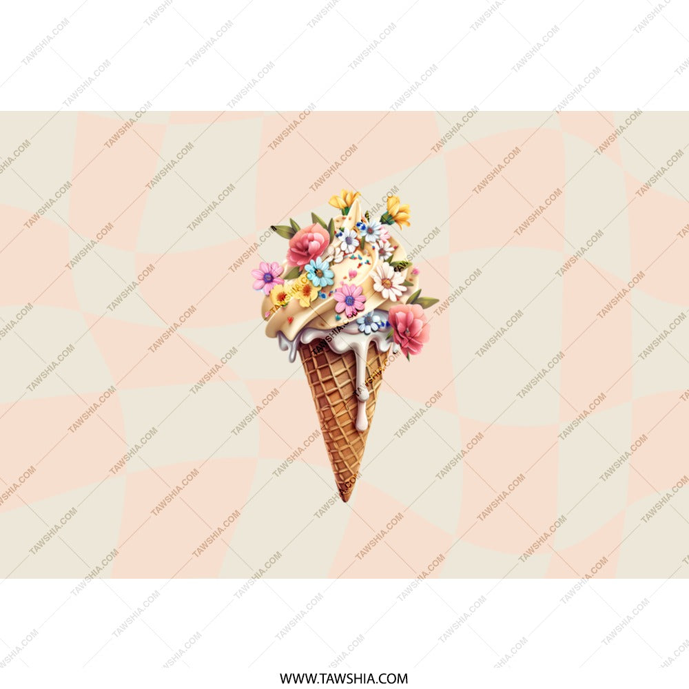 Floral Ice Cream Cone Tumbler, Cute Tumbler, Pretty Tumbler, Summer Tumbler, Gift Idea, Tumbler with Straw, Everyday Tumbler - Tawshia