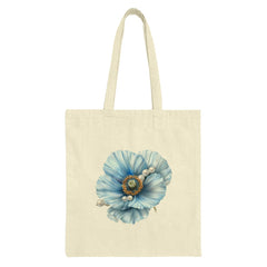 Blue Poppy Tote Bag, Floral Tote, Pearl Accent Tote, Elegant Tote, Stylish Shopping Bag, Flower Gift Idea, Unique Tote Bag - Tawshia