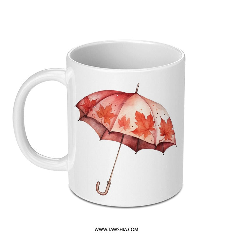 Fall Umbrella Mug, Autumn Leaves Design, Seasonal Drinkware, Coffee Mug, Tea Cup, Cozy Gift, Fall Decor, Thanksgiving Gift Idea SKU: MG10004205 - Tawshia