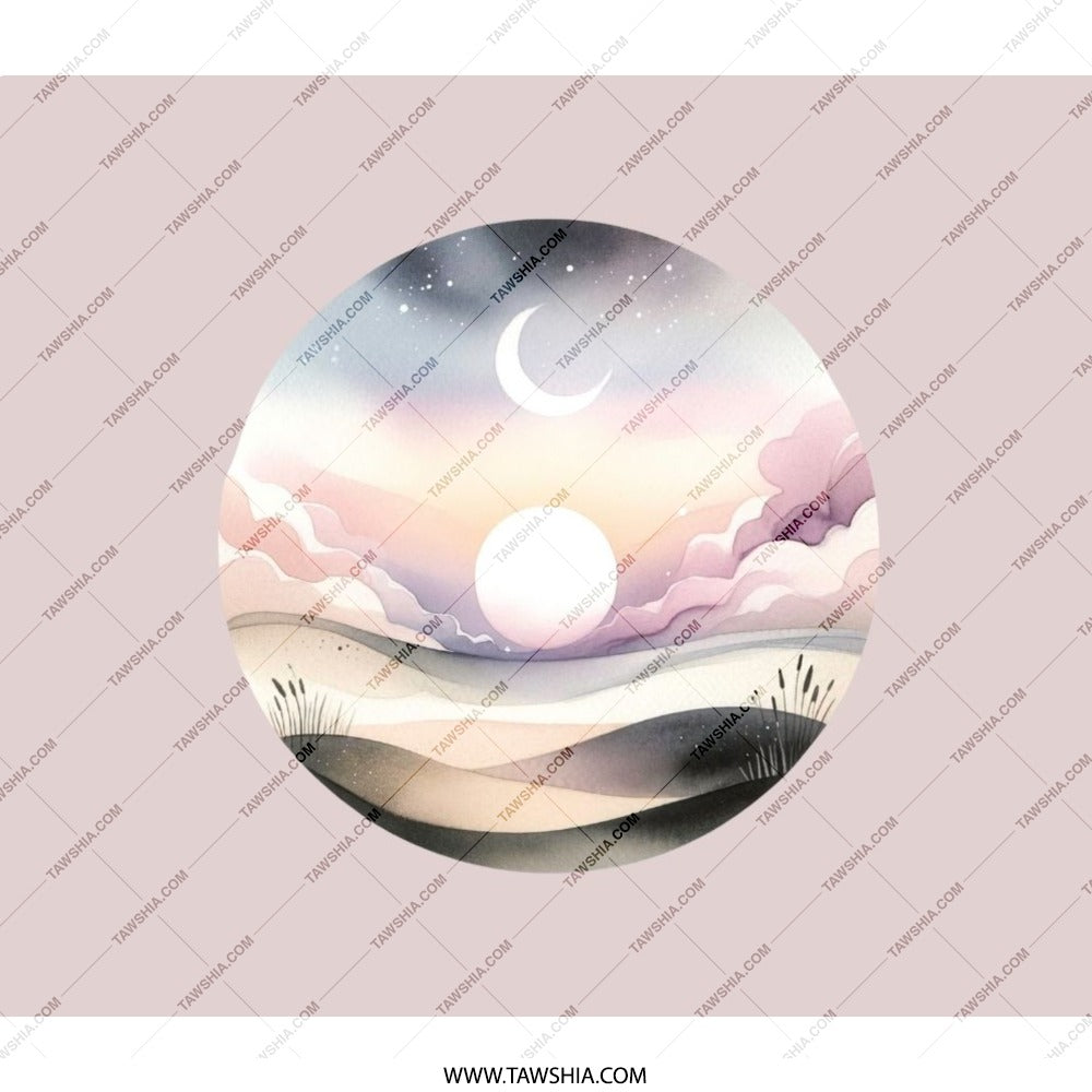 Crescent Moon Backpack, Dreamy Landscape Daypack, Celestial Sunrise Scene Rucksack, Stylish Nature Inspired Backpack - Tawshia